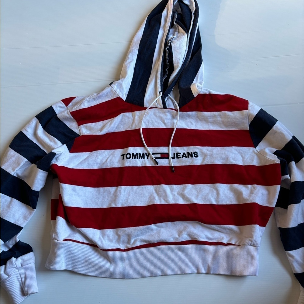 Tommy Jeans White Knit Crop Sweater Large